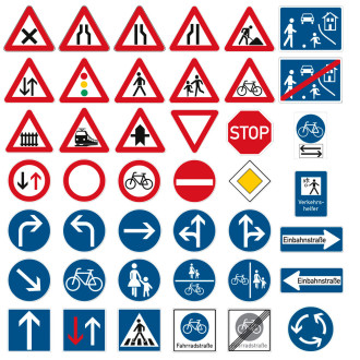 Verschiedene Verkehrsschilder mit RA1- oder RA2-Folierung mieten