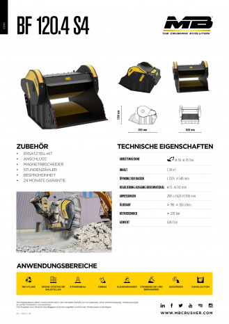MB BF120 Brecherlöffel | Backenbrecherlöffel | 30-45t Bagger rent