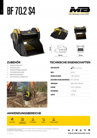 MB BF70 Brecherlöffel | Backenbrecherlöffel | 15-25t Bagger rent