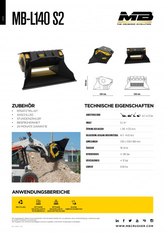 MB L140 Brecherlöffel | Backenbrecherlöffel für Bagger u. Lader rent